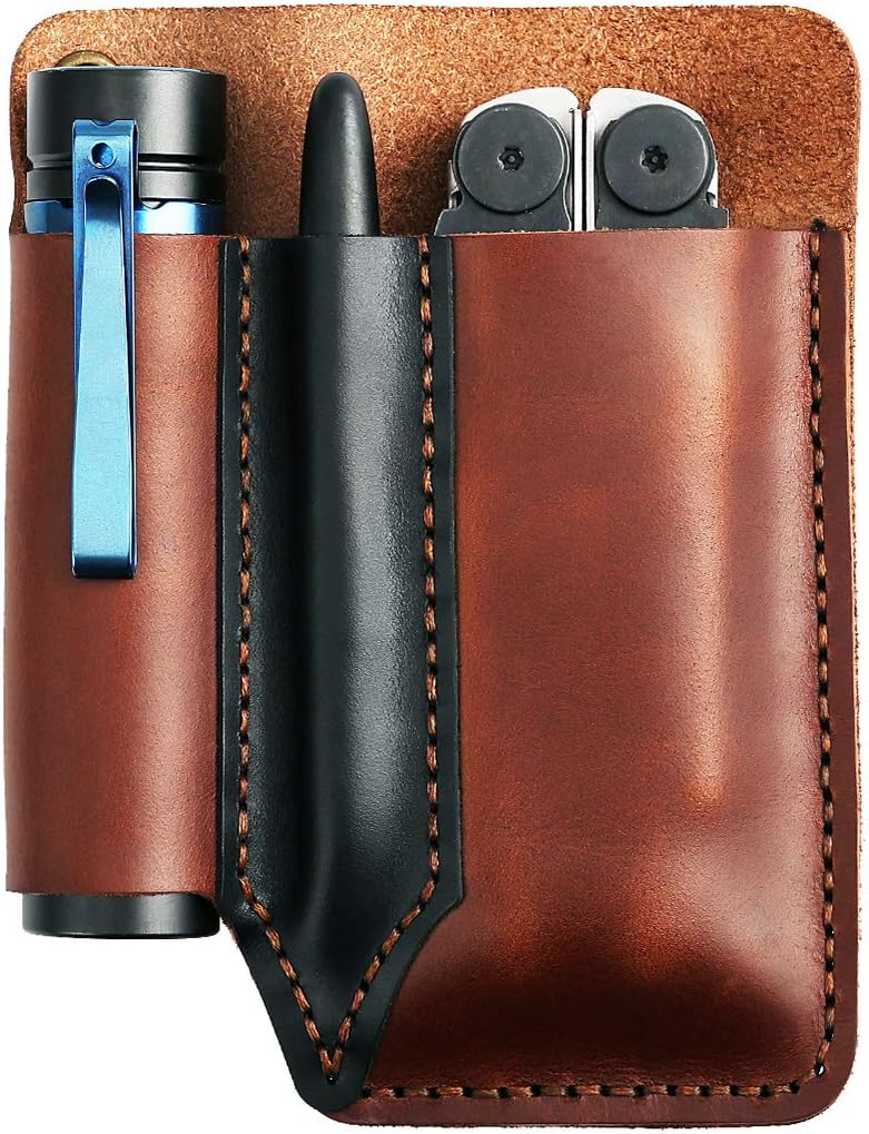 EASYANT Leather Men Pocket Organizer Leather EDC Tool Pouch Sheath Handmade Multitool Accessories Brown-Plus - Image 1